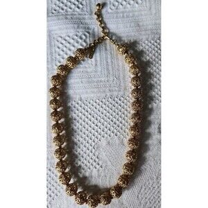 Vintage MONET Gold Tone Filigree Beaded Necklace Choker